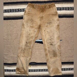 Carhartt B01 brown / tan firm duck double front / double knee cargo pant 34 x 34